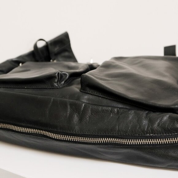 CLUB MONACO Unisex Large Black Soft Leather Zippered Shoulder Laptop Bag Purse - Picture 11 of 12